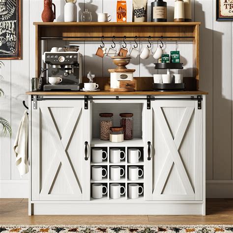 Amazon.com: Coffee Bar Cabinet with Storage, 47” White Coffee Station ...