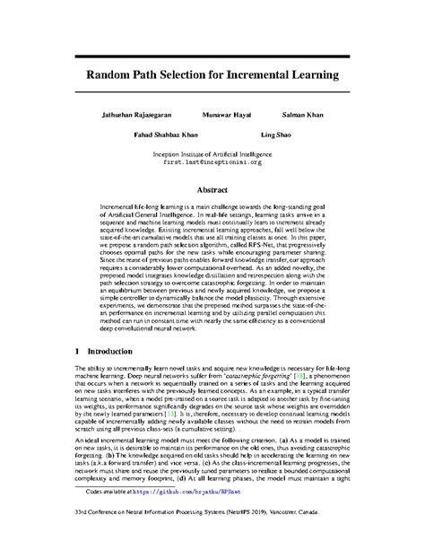 Neur IPS 2019 random path selection for continual learning Paper ...