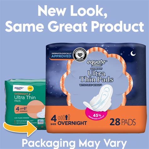 Equate Overnight Ultra Thin Pads with Wings, Size 4, Overnight ...
