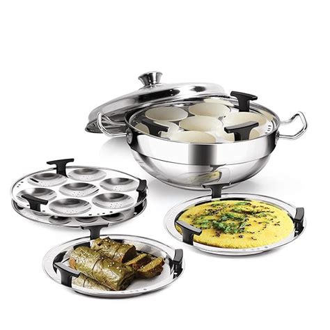 Milton Pro Cook Stainless Steel Multi - Kadhai With Lid (2 - Idli Plate ...