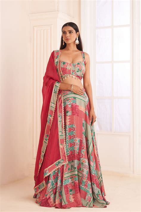 Green patch printed & embroidered lehenga set – Affroz.com