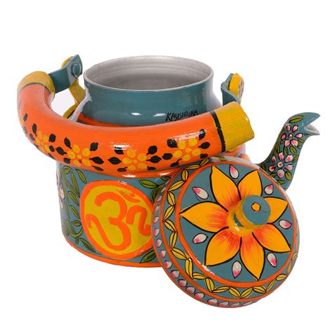Kaushalam Hand Painted Aluminium Kettle Indian Tea Pot Designer Kettle ...