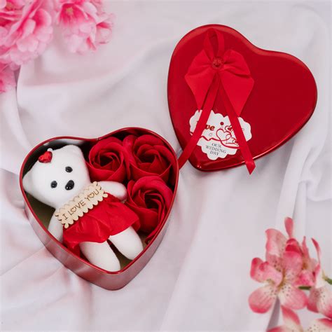 Heart Shape Box with Teddy and Red Rose Flowers Combo – DecorTwist