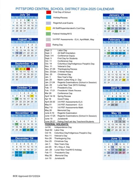 Pittsford Central School District Calendar 2024-2025
