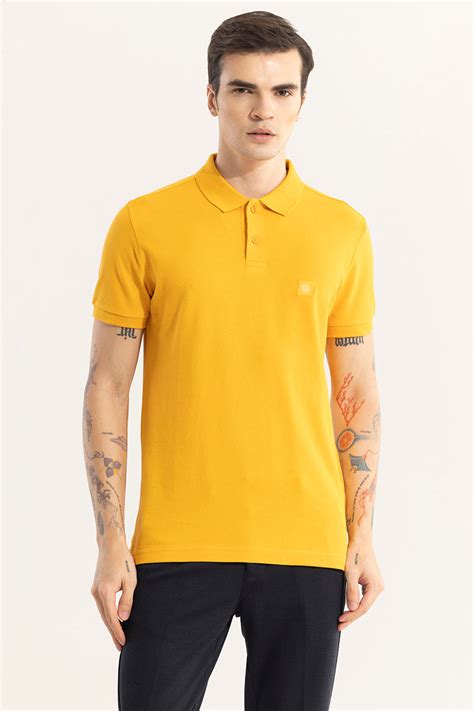 Buy Men's Incise Logo Yellow Polo T-Shirt Online | SNITCH