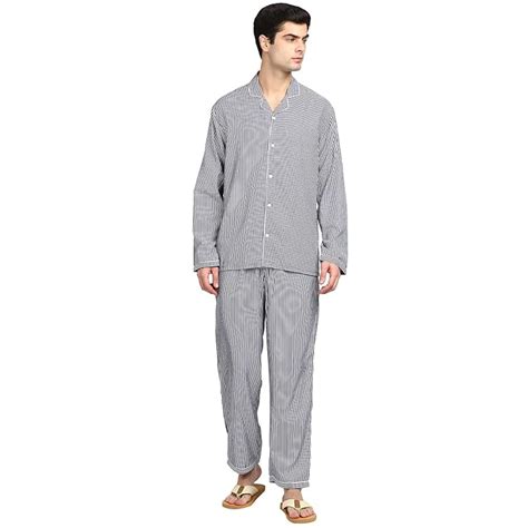 Buy Shopbloom Navy White Stripe Cotton | Long Sleeve Men's Night Suit ...