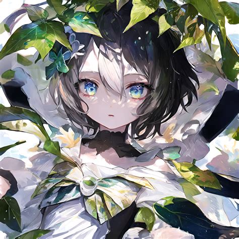 Download wallpaper 2500x2500 girl, eyes, leaves, dress, bow, anime hd ...