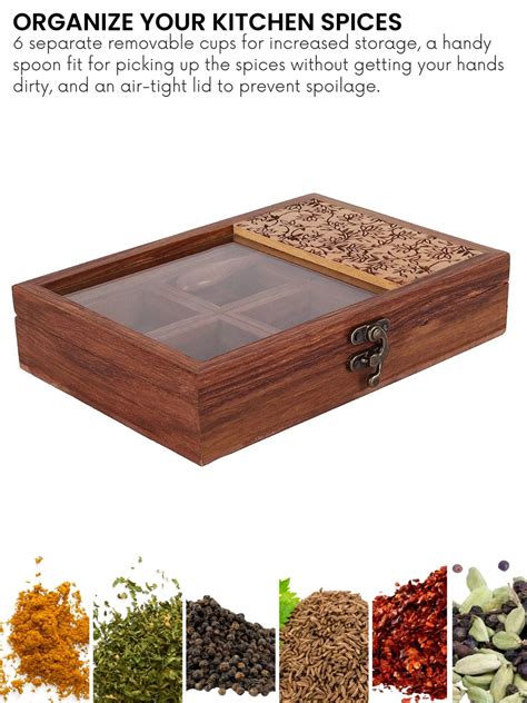 VarEesha Hand Carved Gul Rectangle Sheesham Wood Spice Box/ Dry-fruit Box