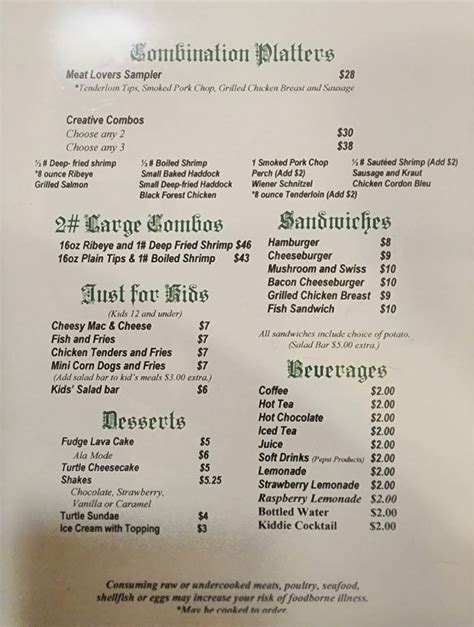 Menu at Bavarian Inn restaurant, Lena, 104 E Main St