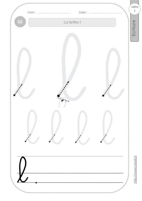 GS:GRAPHISME ET ECRITURE CURSIVE. Fiches sur le l