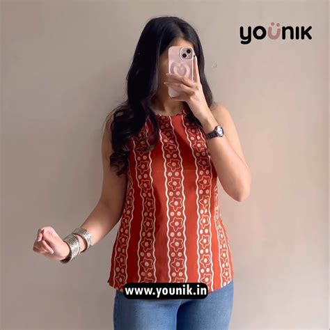 Rust Orange Striped Floral Printed Halter Neck Short Kurti – YOUNIK
