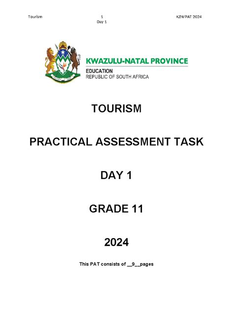 Grade 11 PAT DAY 1 QP - Day 1 TOURISM PRACTICAL ASSESSMENT TASK DAY 1 ...