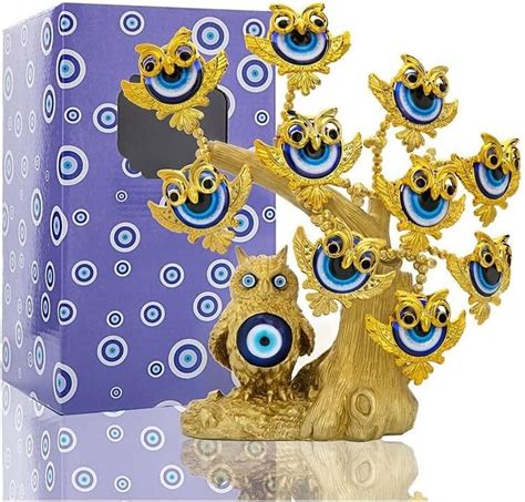 Buy Blue Beads Turkish Evil Eye Flowers Tree with Silver Money Bag Feng ...