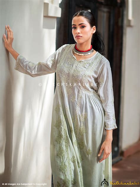 Mehndi Anisa Modal Chikankari A-Line Kurti – The Chikan Label