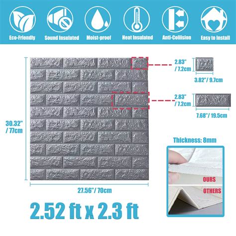 Wasait White/Silver Grey Faux Brick 3D Wall Panels Peel and Stick Wall ...