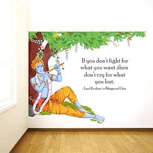 Rawpockets Lord Krishna Flute Bhagavad Gita Quote Self Adhesive Wall ...