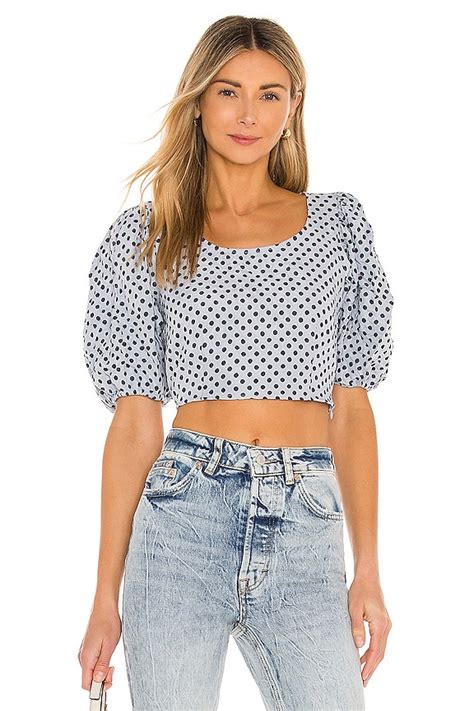 Free People Puff Sleeve Blouse in Dusty Blue | REVOLVE