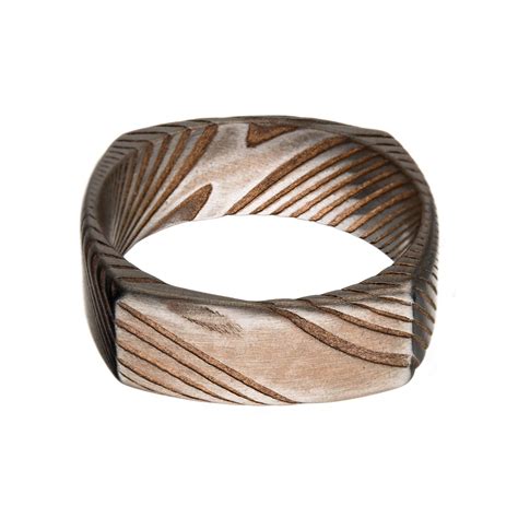 Buy Damascus Steel Rose and Silver Tone 8mm Square Ring - INOX Jewelry ...
