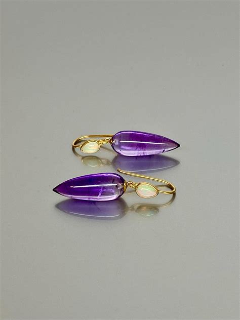 Natural Amethyst and Ethiopian Opal Dangle Earrings, Purple Amethyst ...