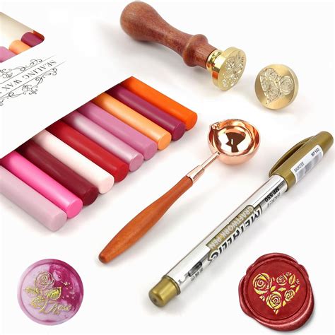 Amazon.com: Wax Seal Kit, Rose Heart Wax Seal Stamp Set, Wax Envelope ...