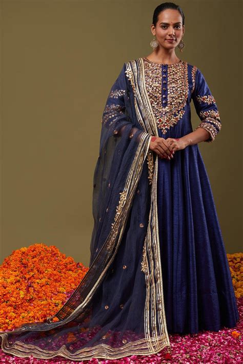 Cobalt Blue Gota Work Embroidered Anarkali Set – Preeti s kapoor
