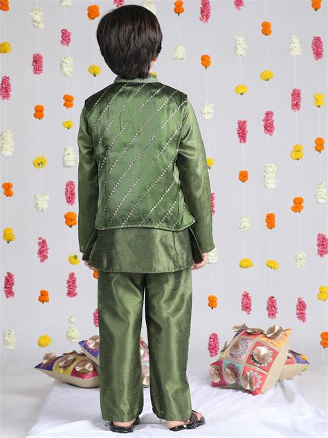Cutiekins Boys Embroidered Regular Mirror Work Kurta & Pyjama with Jac