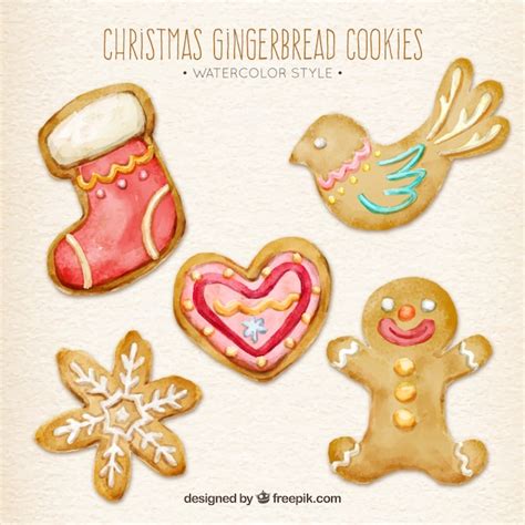 Pack of christmas watercolor decorative cookies | Free Vector