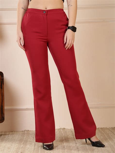 Berry Red Solid Straight Fit Trousers – Ranng