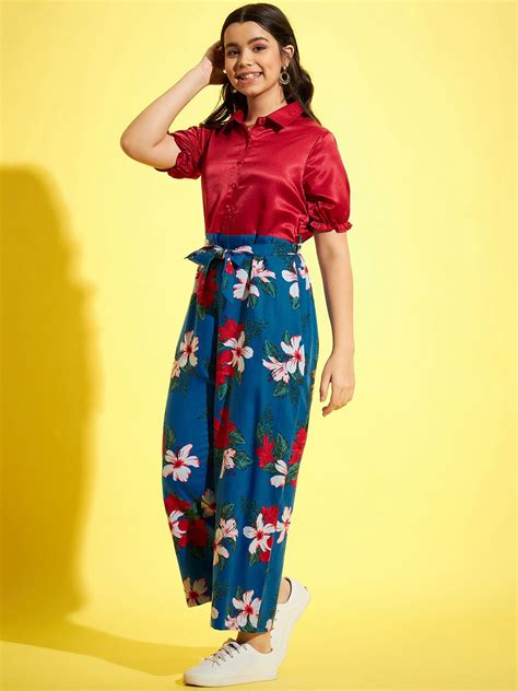 StyleStone Girls Red & Blue Satin Jumpsuit – Stylestone