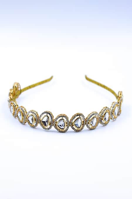 Buy Gold Beads Crystal Embellished Hairband by Foot Fuel Online at Aza ...