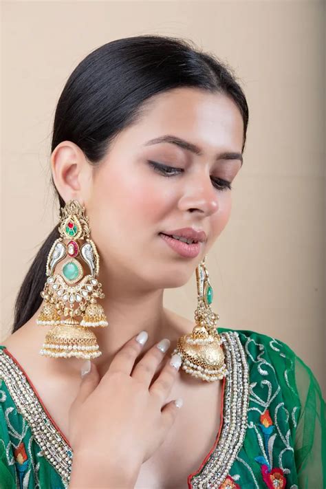 Jooltara Green, Red , White & Golden Metal Elegant & Premium Earring ...