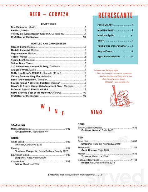 Superica menu in Charlotte, North Carolina, USA