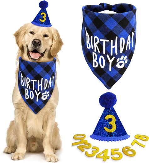 Amaxiu Dog Birthday Party Set, Boy Dog Birthday Bandana Hat with 8 ...
