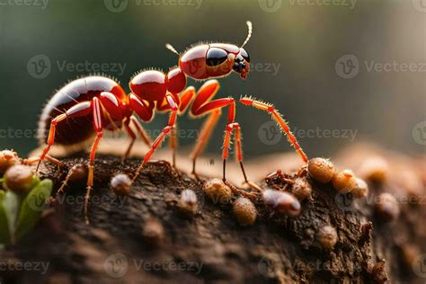 a red ant is standing on top of a pile of ants. AI-Generated 30135988 ...
