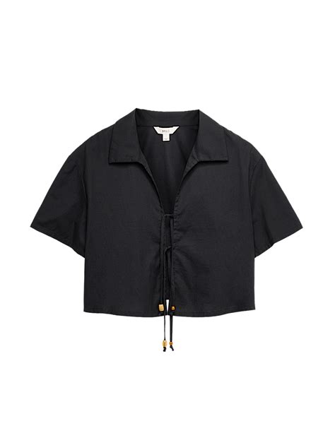 Buy Beaded Collared Tie Front Beach Shirt at Marks & Spencer