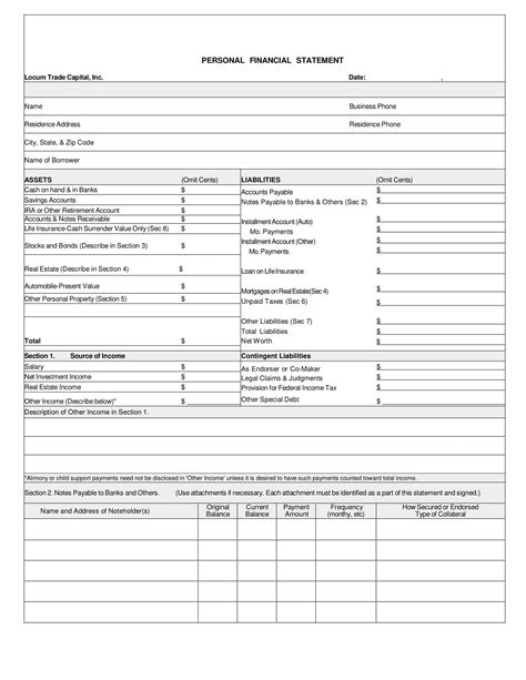 Image result for Personal Financial Statement Format