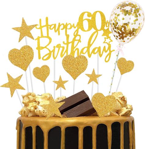 Buy 60th Birthday Cake Topper Set, Happy 60th Birthday Cake Topper Gold ...