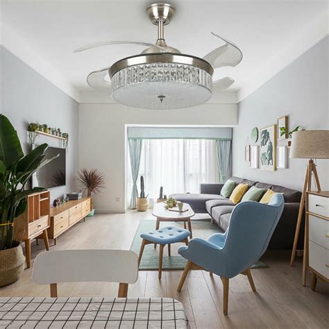 Buy TFCFL 42 Crystal Ceiling Fan Light LED Chandelier Retractable Fan ...