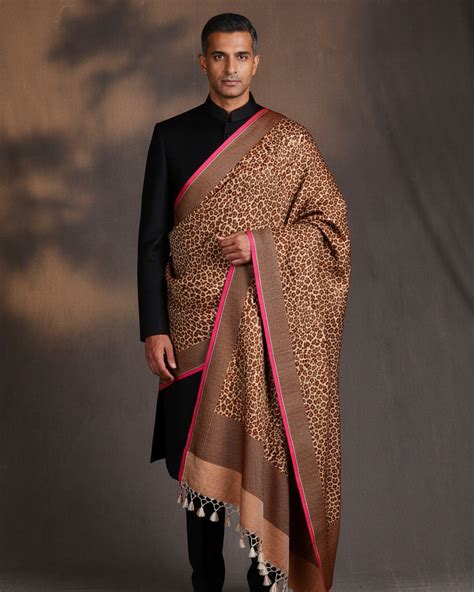 Mustard Yellow Banarasi Leopard Stripes Brocade Handwoven Silk-wool Un