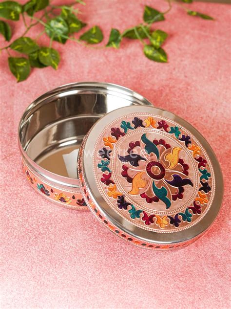 Copper Finished Meenakari Poori Box - WL3601 – Wedtree
