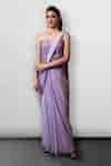Buy Purple Net, Georgette Draped Bandeau Saree Gown For Women by Jade ...