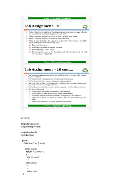 OOP LAB 10 - Answers of lab questions. - ANSWER 1: #include using ...