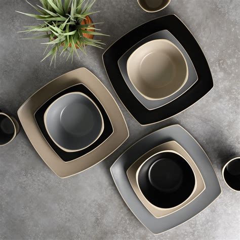 Buy Gibson Home Soho Lounge Matte 18 Piece Dinnerware Set - Black ...