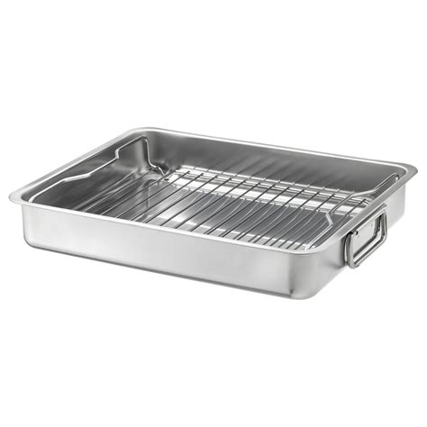 KONCIS roasting tin with grill rack, stainless steel, 40x32 cm (16x13 ...