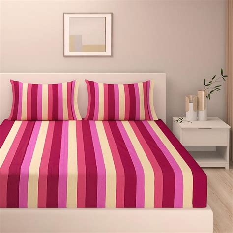 Buy SWAYAM Pink Panache Yarn-Dyed Striped Cotton Queen Bedsheet Set ...