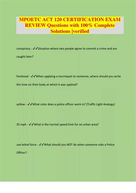 MPOETC ACT 120 CERTIFICATION EXAM REVIEW Questions with 100% Complete ...