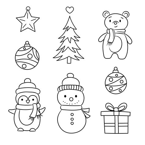 Cute christmas line art illustrations, holiday decoration 15584164 ...