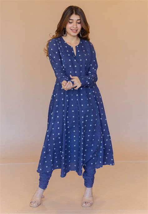 Indian Ethnic Women's Shinat Blue Dabu Cotton Kali Kurta – THE INDIAN ...