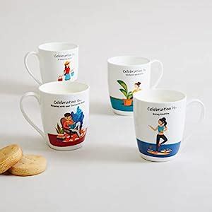 Buy Home Centre Celebrations White Printed Bone China Mug - 340ml - Set ...