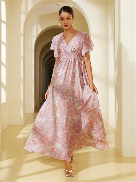 Chiffon Wedding Guest Floral V Neck Corset Maxi Dress 2025 - $131.99